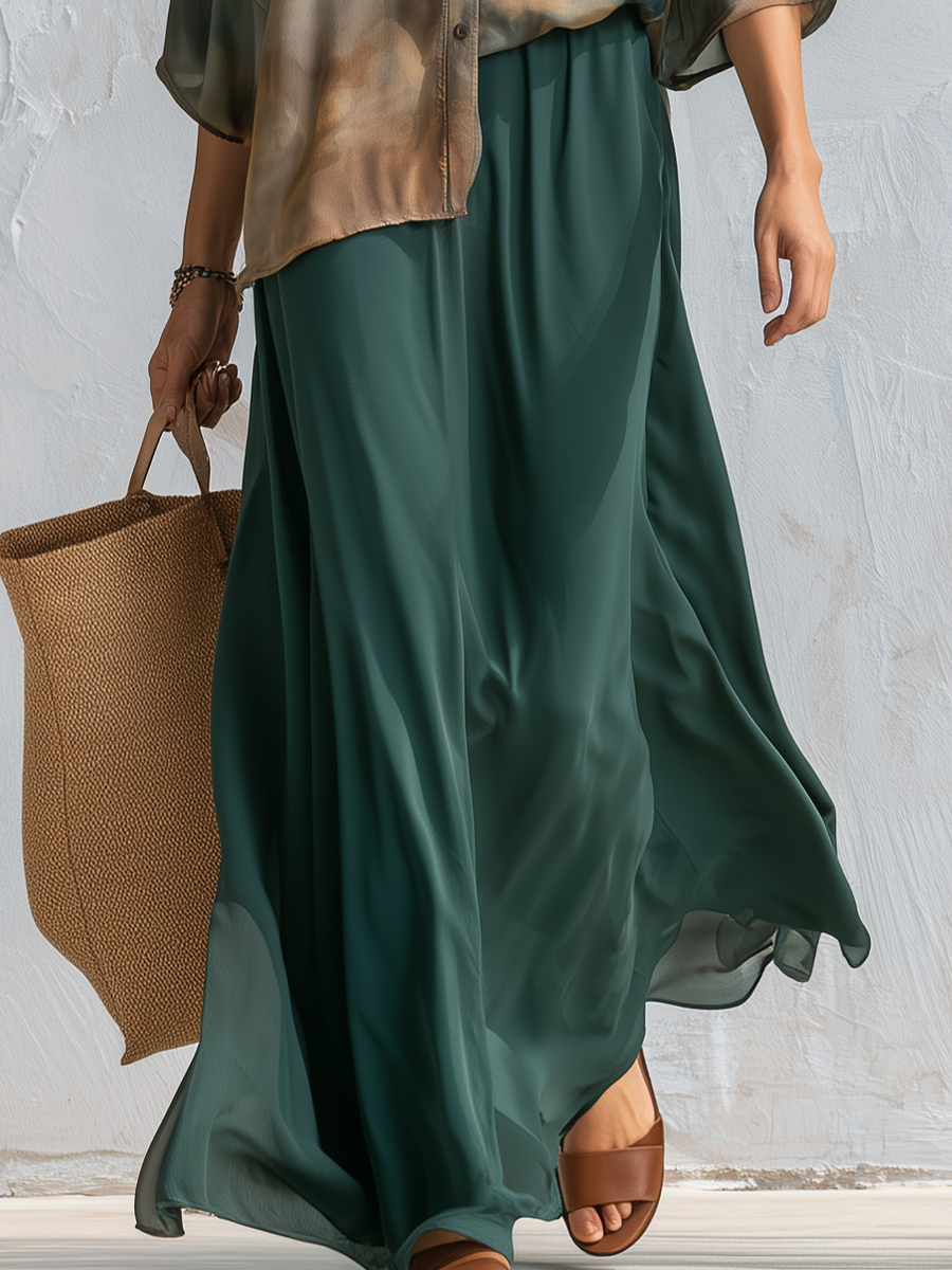 Jade | Deep Teal Stampato Draped Camicia