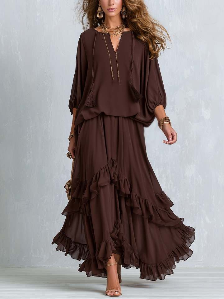 Eden | Style Marrone Layered Ruffle Gonna Completo