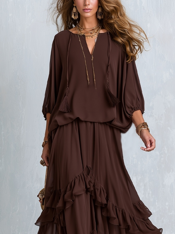 Eden | Style Marrone Layered Ruffle Gonna Completo