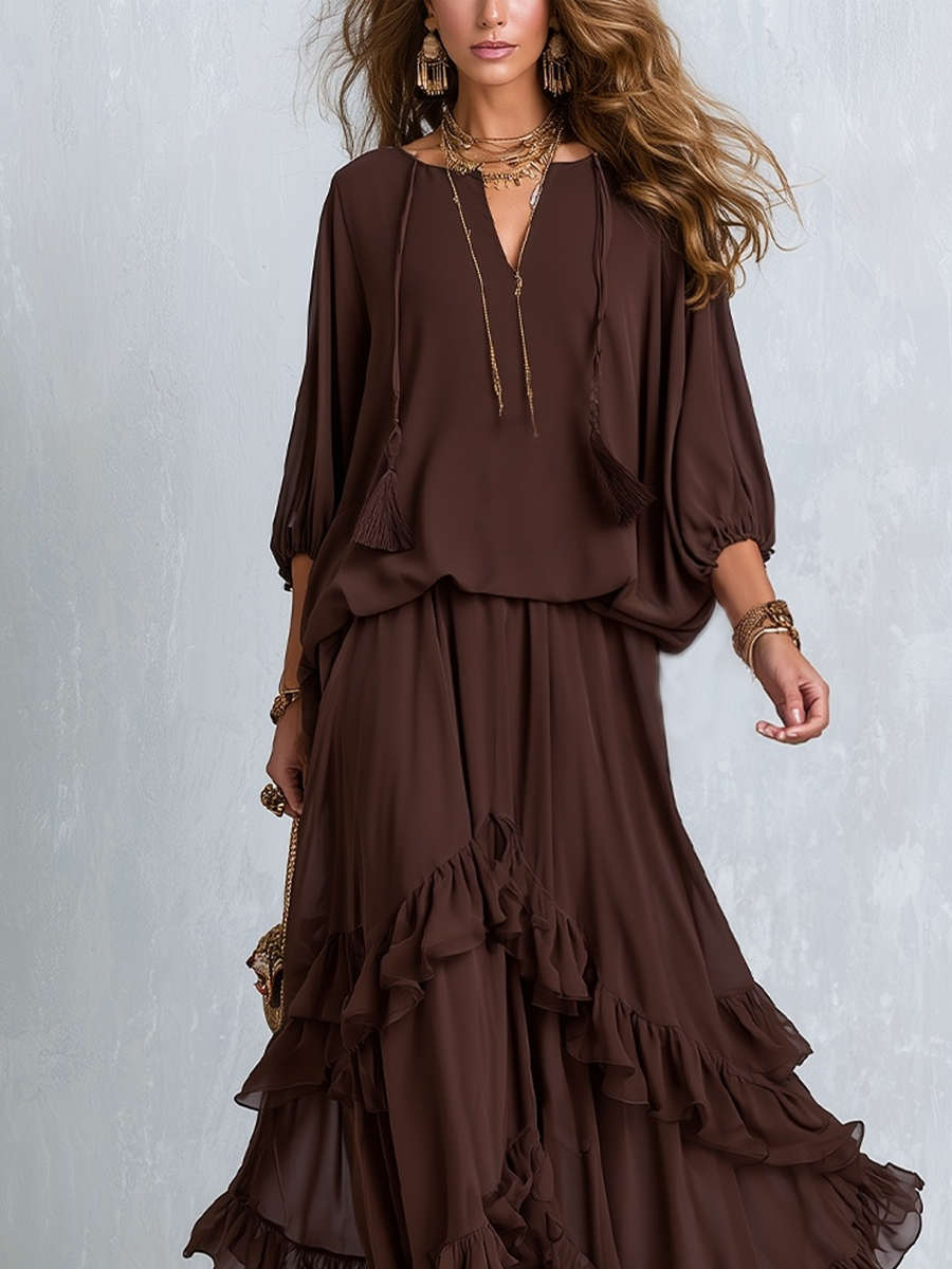 Eden | Style Marrone Layered Ruffle Gonna Completo