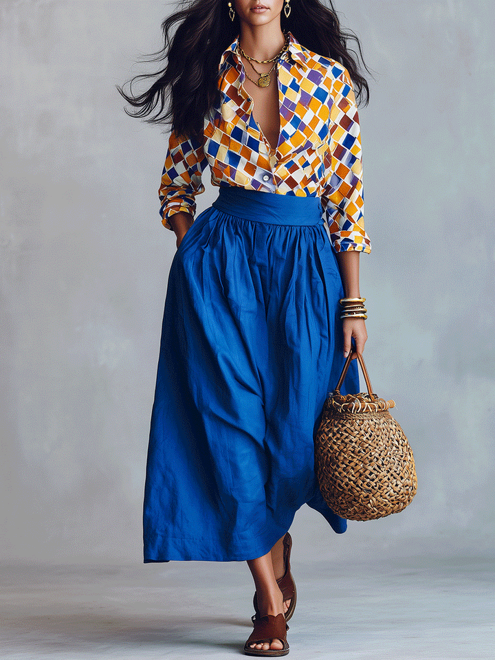Dahlia | Vacation Mediterranean Blu Due Pezzi Boho Completo