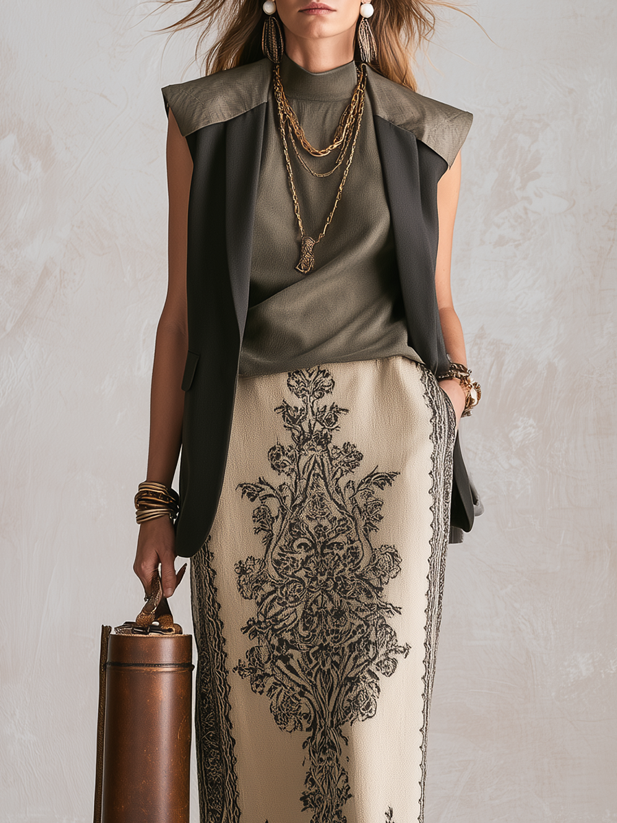 Adelaide | Oliva Verde Senza Maniche Vest And Gonna