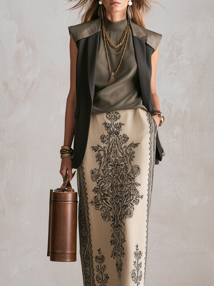 Adelaide | Oliva Verde Senza Maniche Vest And Gonna