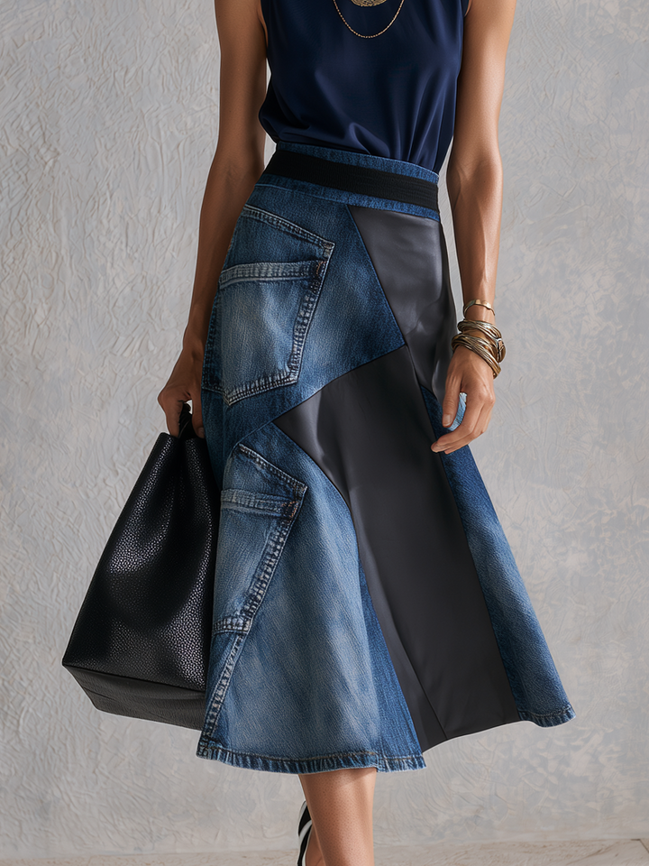 Tabitha | Blu Top Asymmetrical Denim Patchwork Gonna