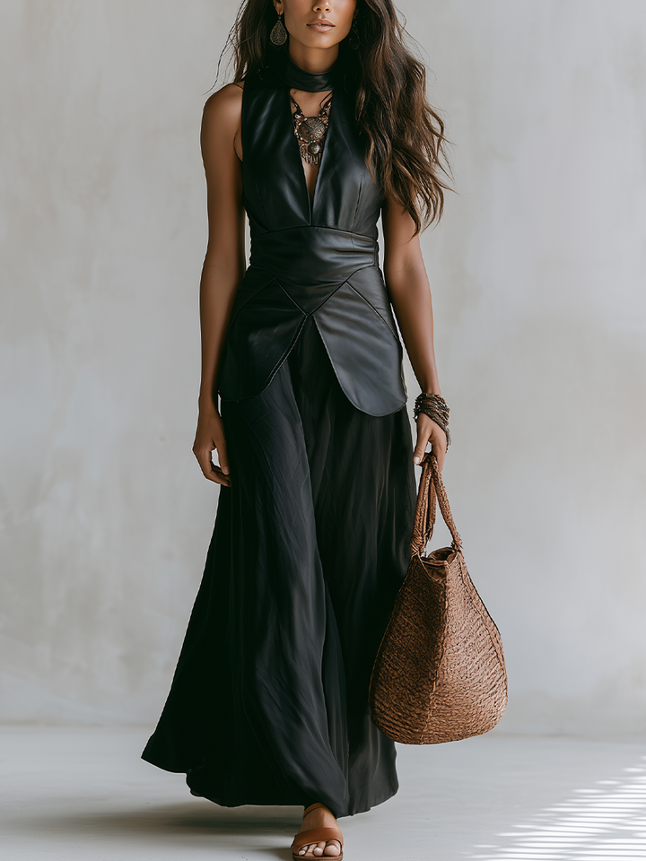 Octavia | Nero Faux Pelle Gonna Completo
