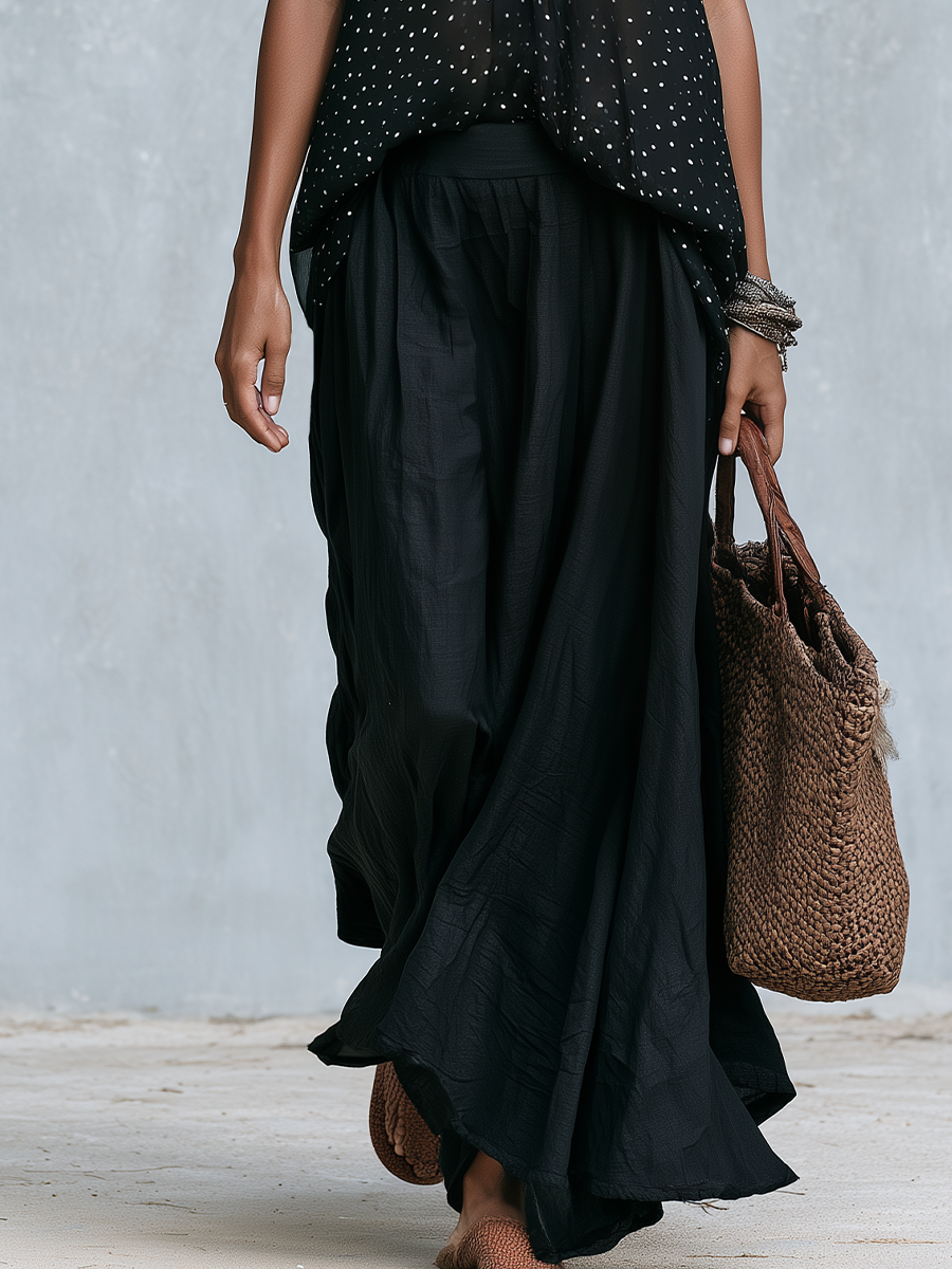 Penelope | Nero Polka Dot Maxi Gonna Completo