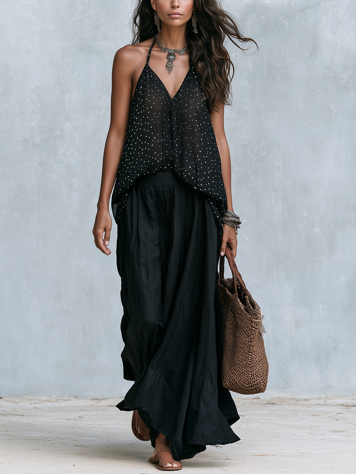 Penelope | Nero Polka Dot Maxi Gonna Completo