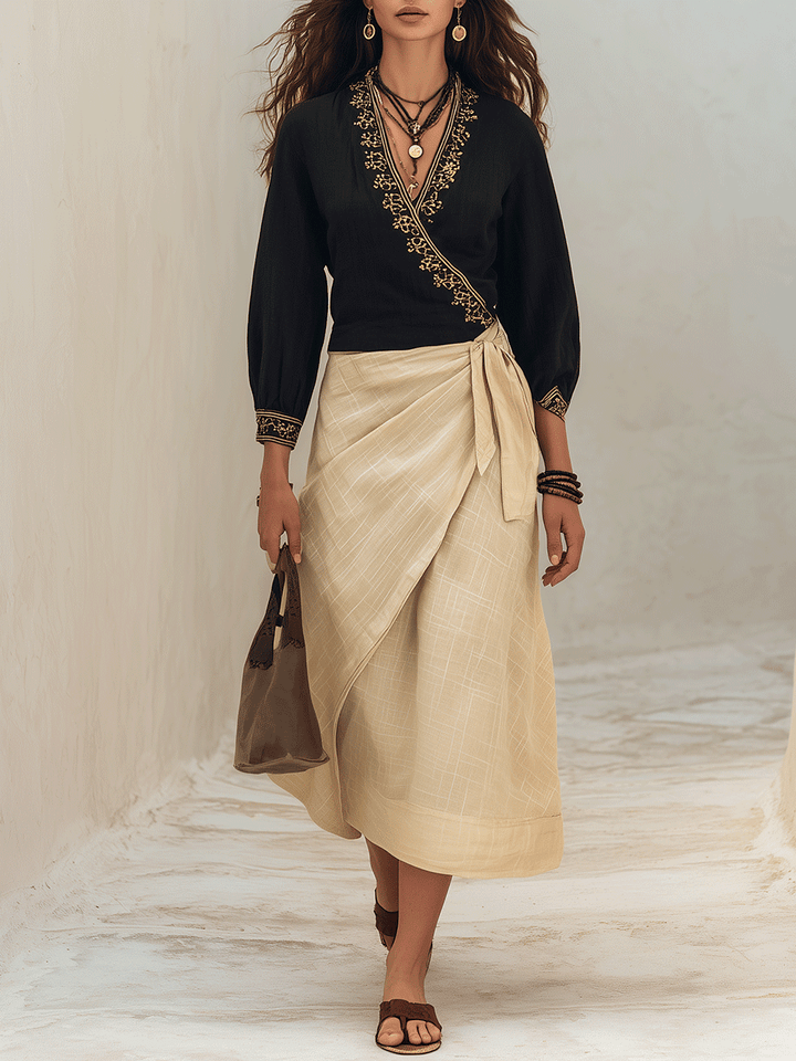 Lavinia | Chic Embroidered Nero Top & Lino