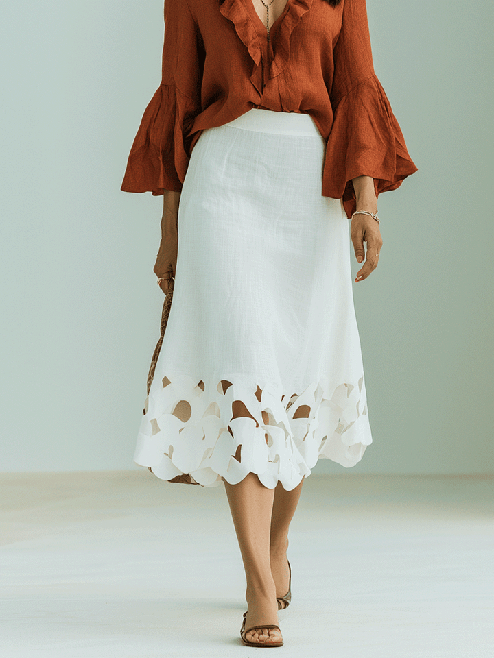 Harriet | Rust Ruffle Camicetta & Bianco Cutwork