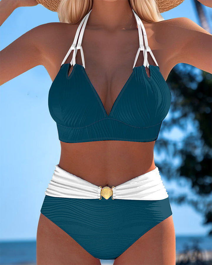 Lily | a Vita Alta Double Strap Costume da Bagno with Contrast Colour