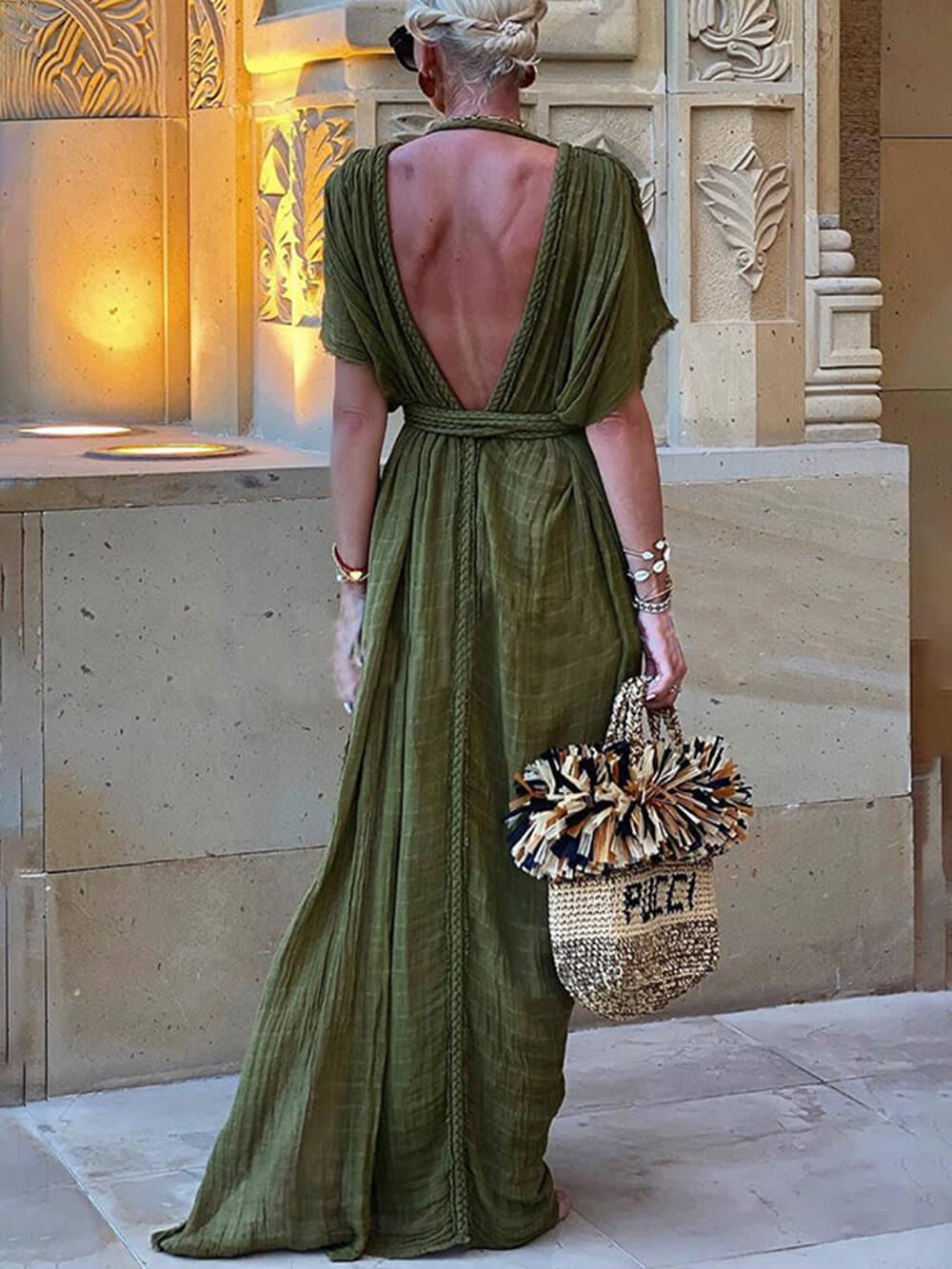 Elena | Maxi Abito con Spacco Laterale, Stile Kimono e Dettaglio Intrecciato
