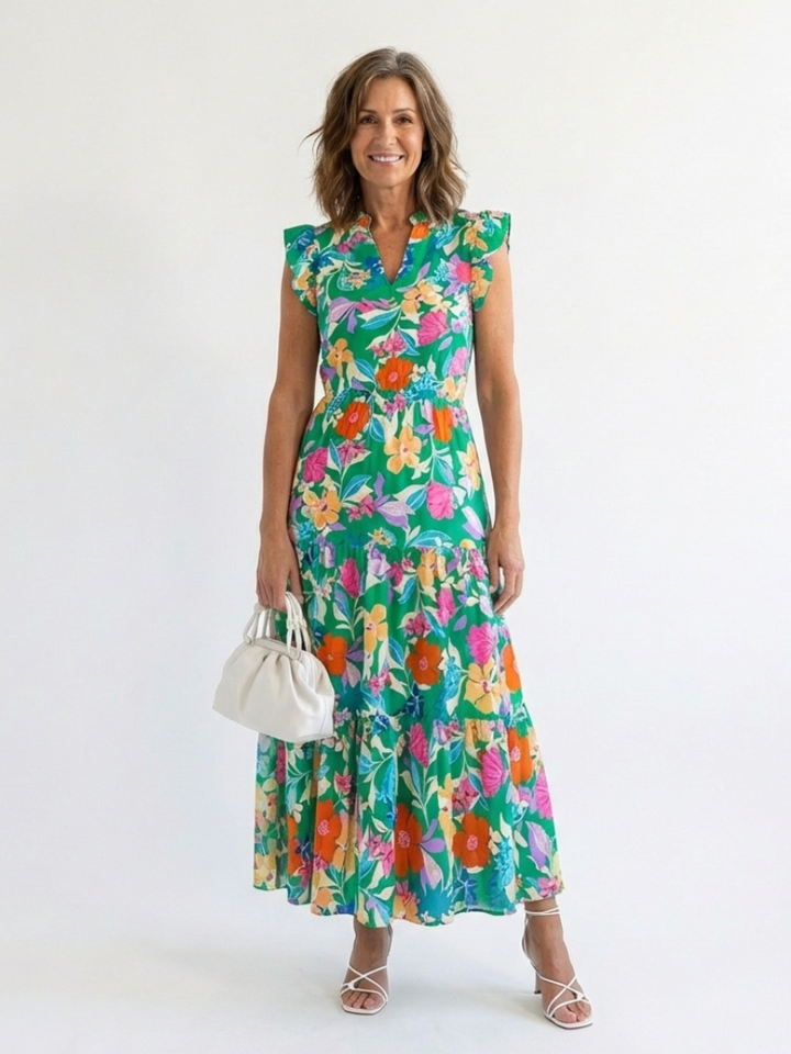 Lila | Floreale Tiered Midi Abito