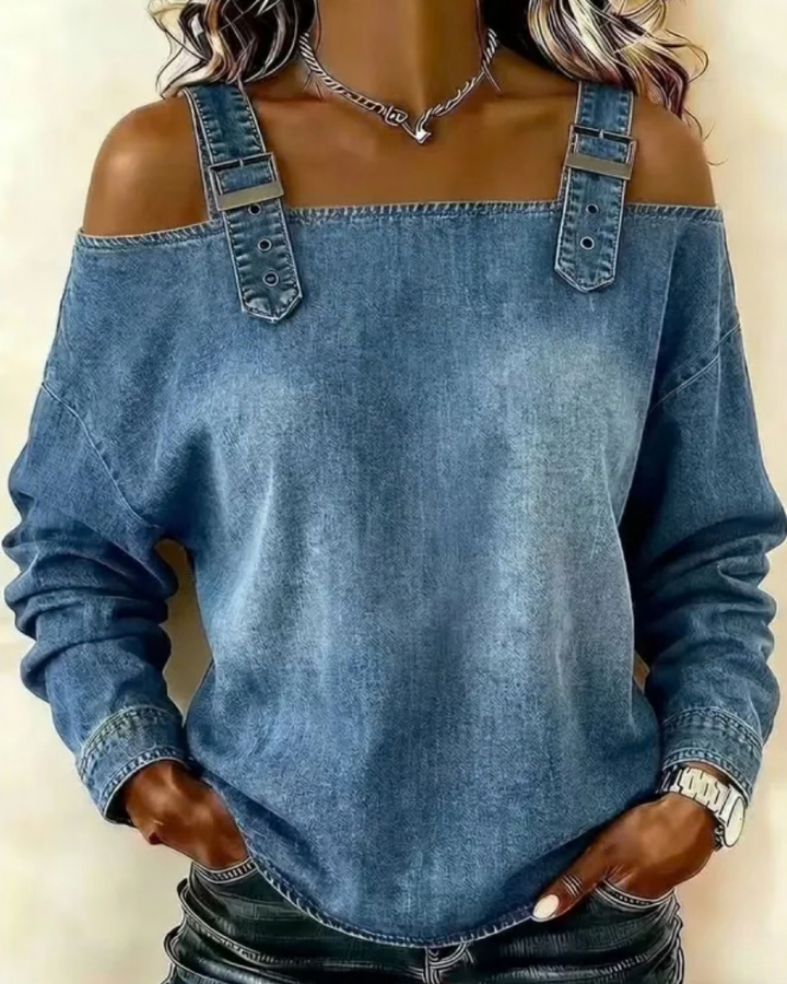 Ginger | Spalle Scoperte Denim Strap Top