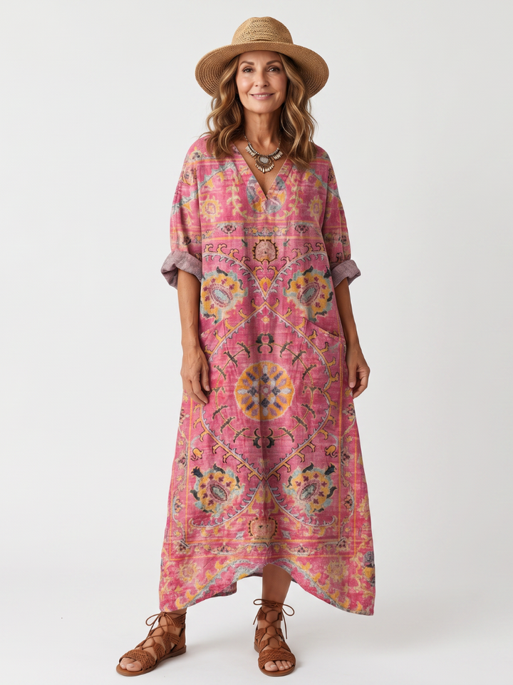 Tilda | Abito Midi Comodo con Tasche Stampa Astratta