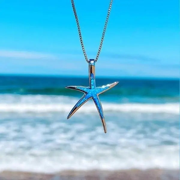 Collana con Ciondolo Stella Marina in Argento con Opale Bleue
