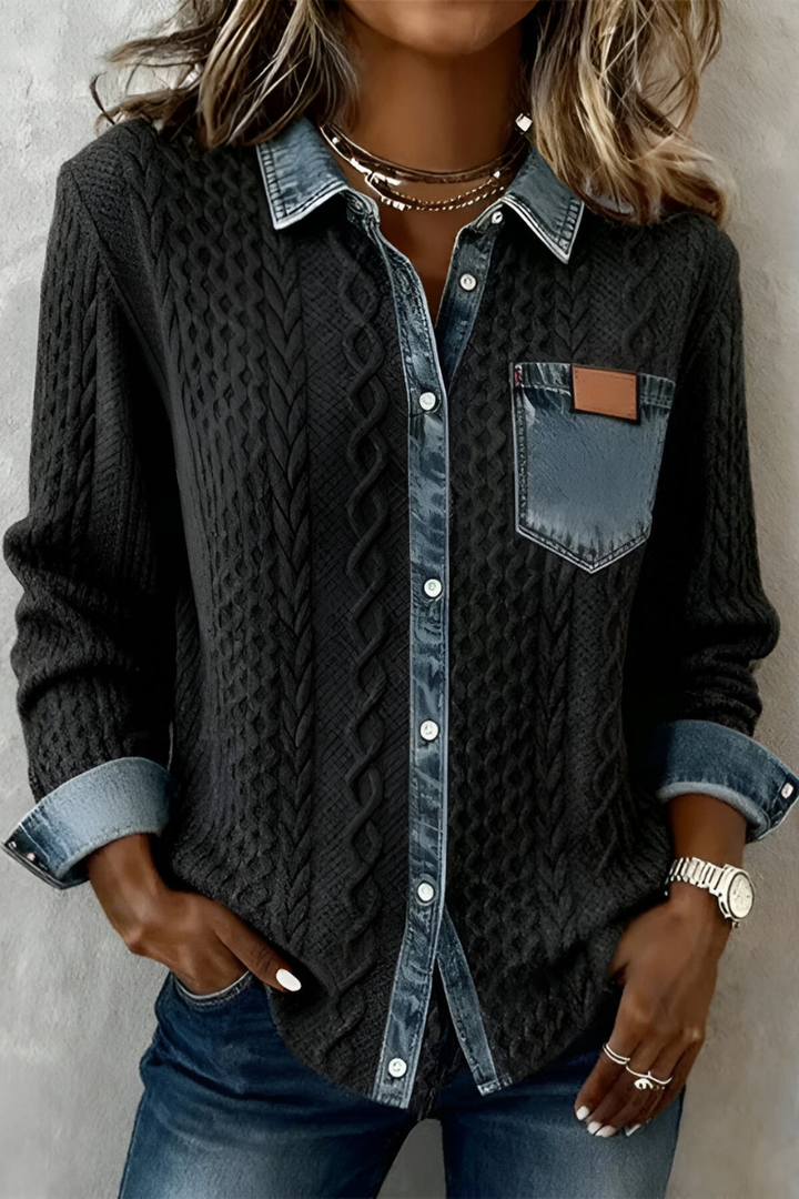 Gwyneth | Cable Maglia Denim Trim Camicia
