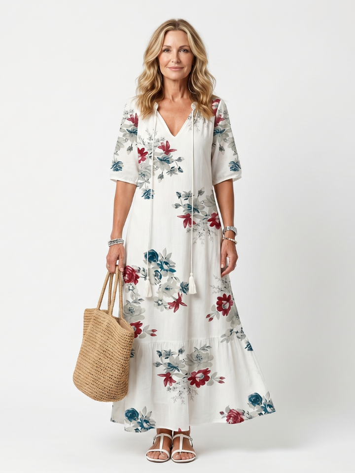 Maeva | Abito Midi Floreale con Nappine e Coulisse