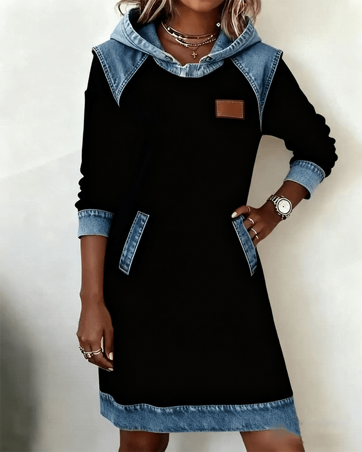 Giada | Hooded Abito with Denim Details