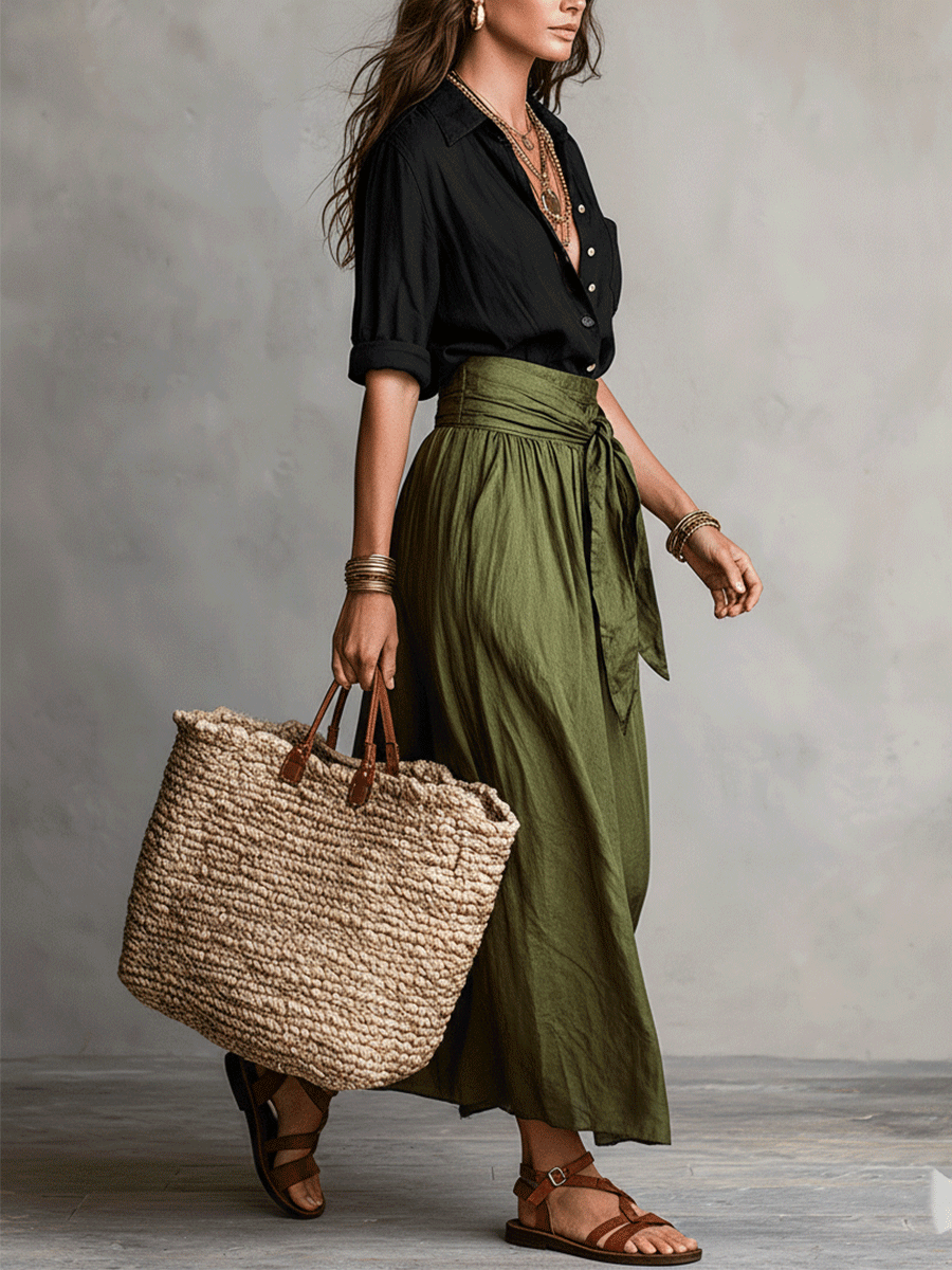 Holly | Raso Midi Gonna & Camicetta Completo