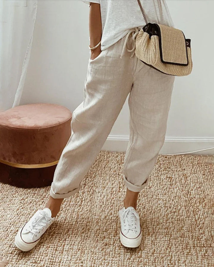 Belinda | Refined Tapered Lino Pantaloni with Turn Ups