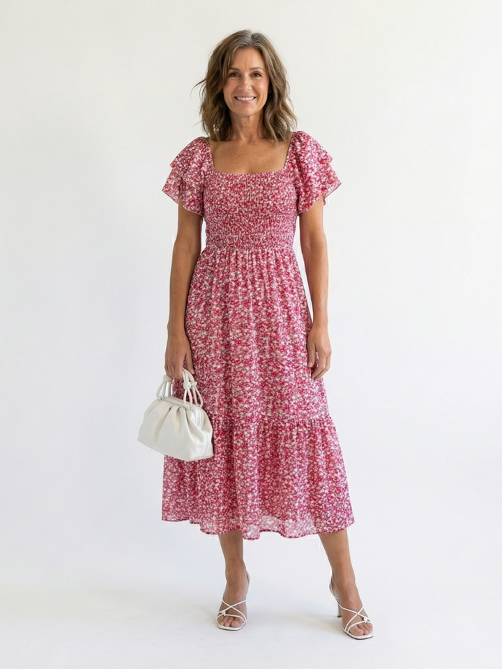 Odette | Spalle Scoperte Smocked Midi Abito