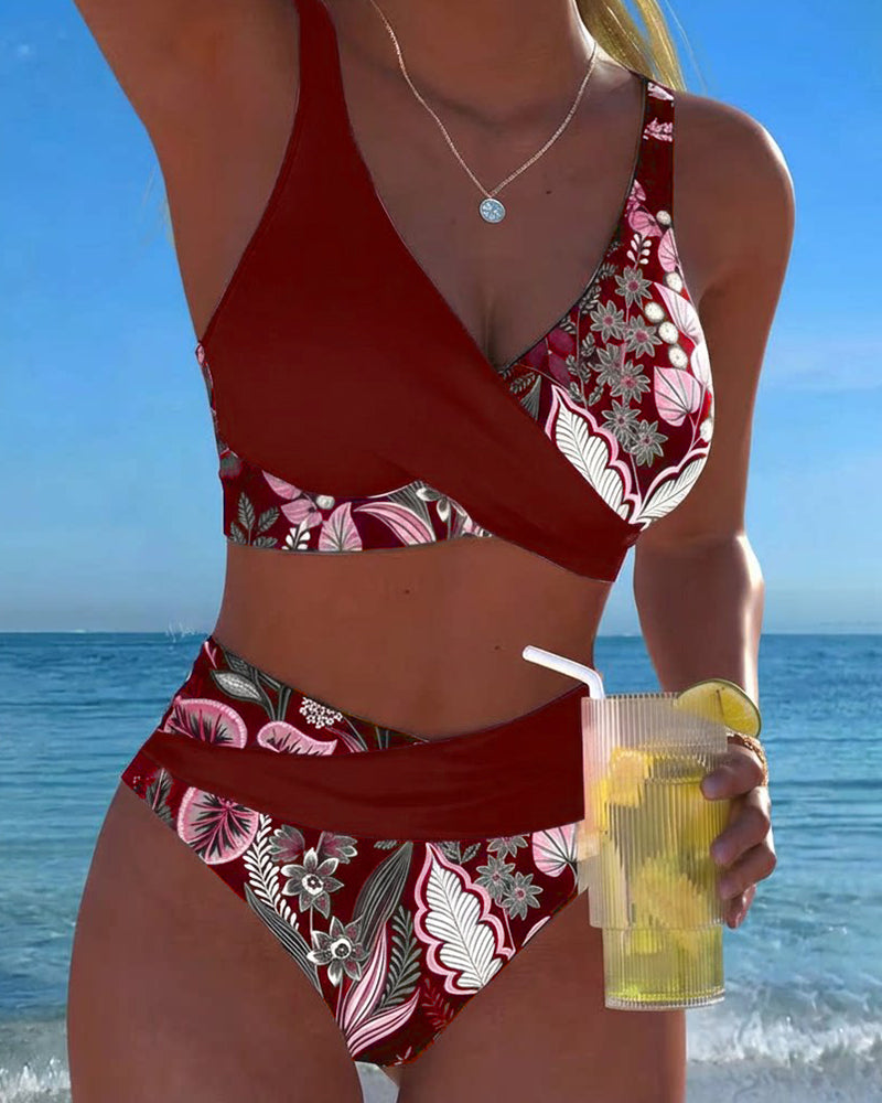 Nina | Contrast-Colour Floreale Bikini