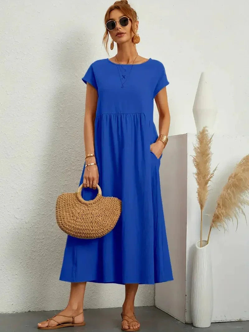 Freya | Leggero Midi Abito with Pockets and Corto Sleeves