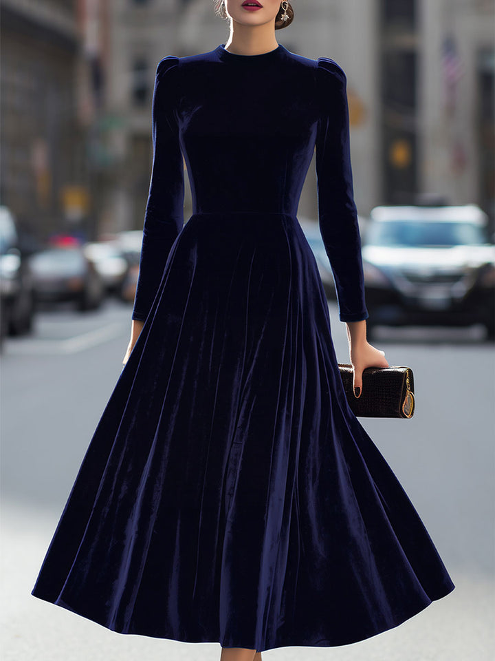 Elissa | Blu Navy Blu Manica Lunga Midi Abito