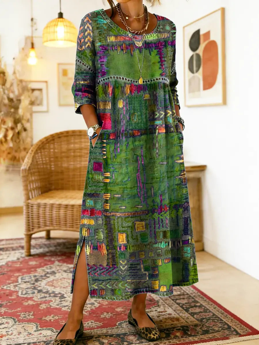 Manuela | Stampato Abito with Ethnic Patchwork