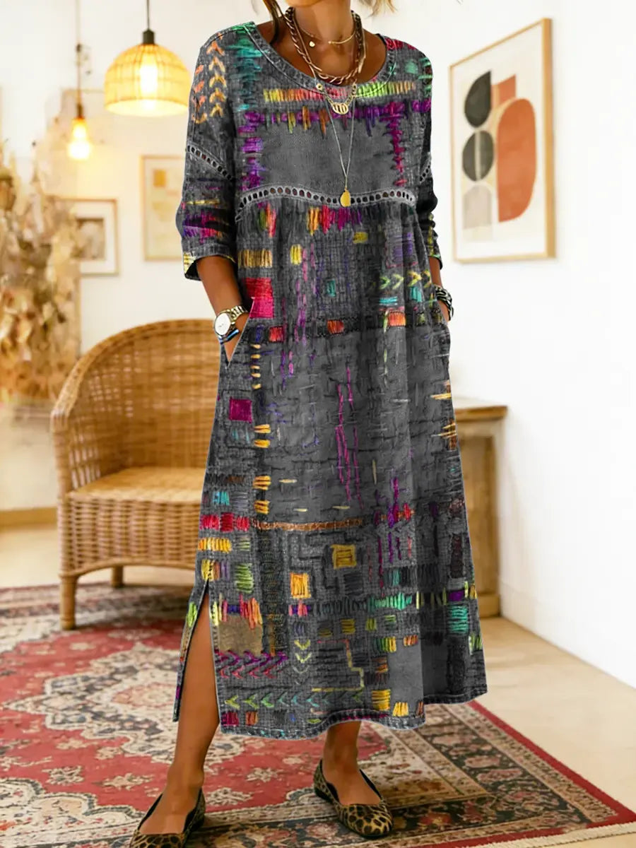 Manuela | Stampato Abito with Ethnic Patchwork