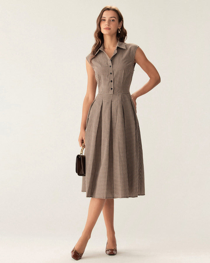 Hazel | Classico Scozzese Button-Front Midi Abito