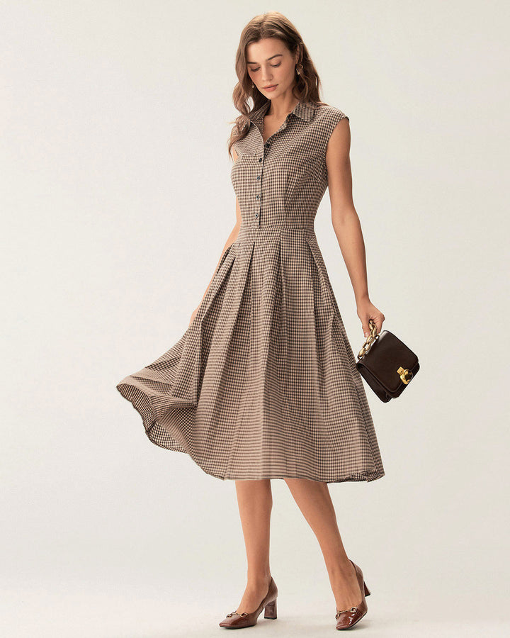 Hazel | Classico Scozzese Button-Front Midi Abito