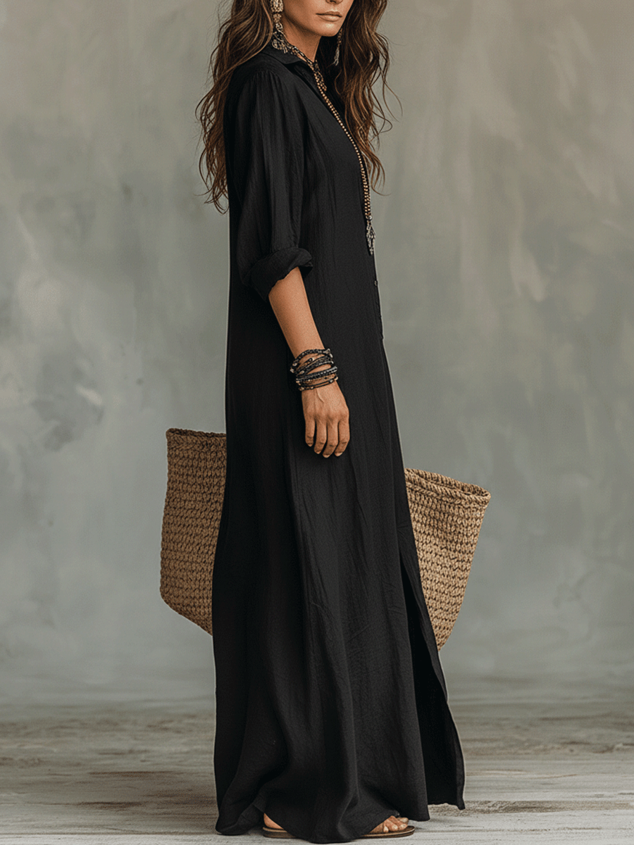 Wren | Nero Button-Front Maxi Abito