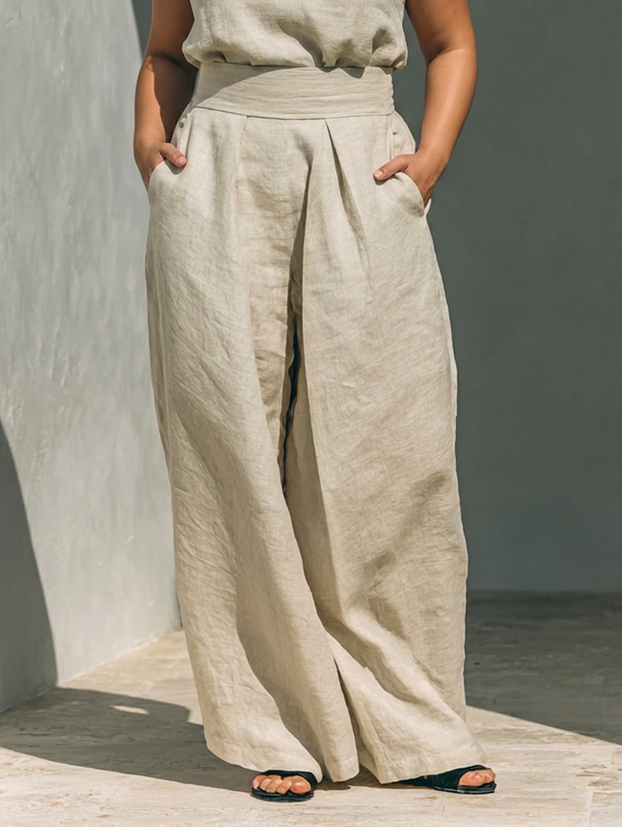 Marina | Senza Maniche Camicetta and Gamba Larga Pantaloni Completo