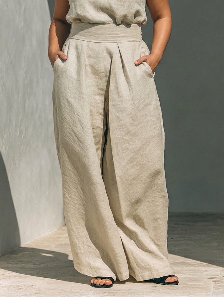 Marina | Senza Maniche Camicetta and Gamba Larga Pantaloni Completo