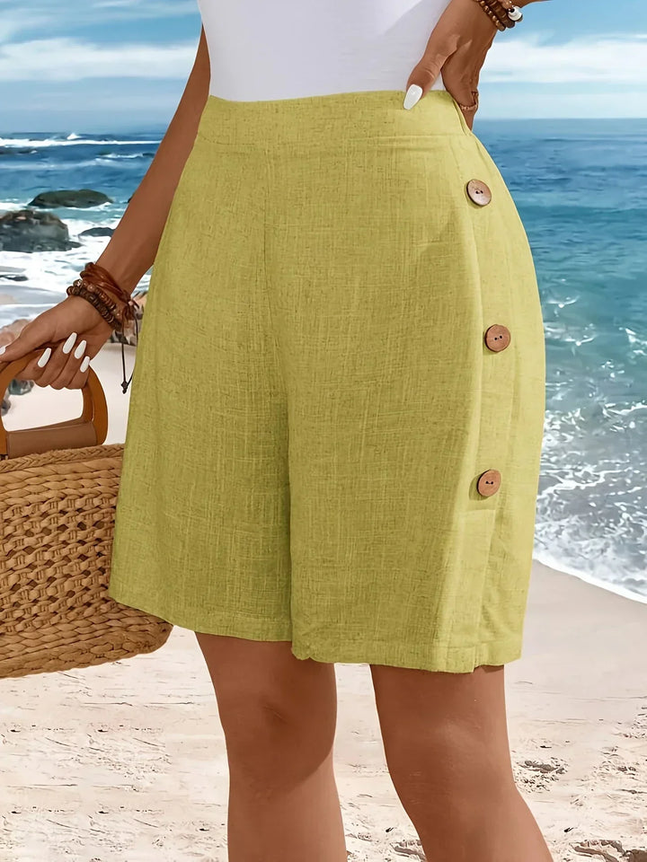 Kaye | Sunlit Lino Shorts with Side Buttons