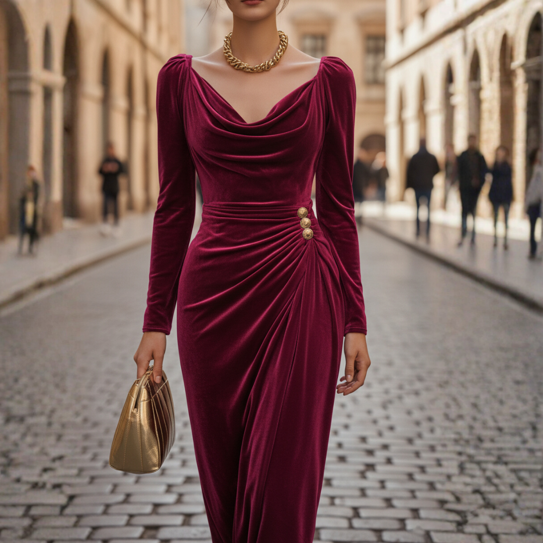 Nadia | Draped Velluto Evening Midi Abito