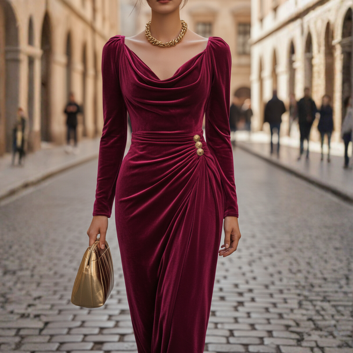 Nadia | Draped Velluto Evening Midi Abito