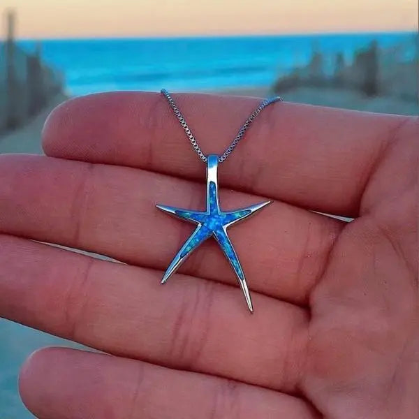 Collana con Ciondolo Stella Marina in Argento con Opale Bleue
