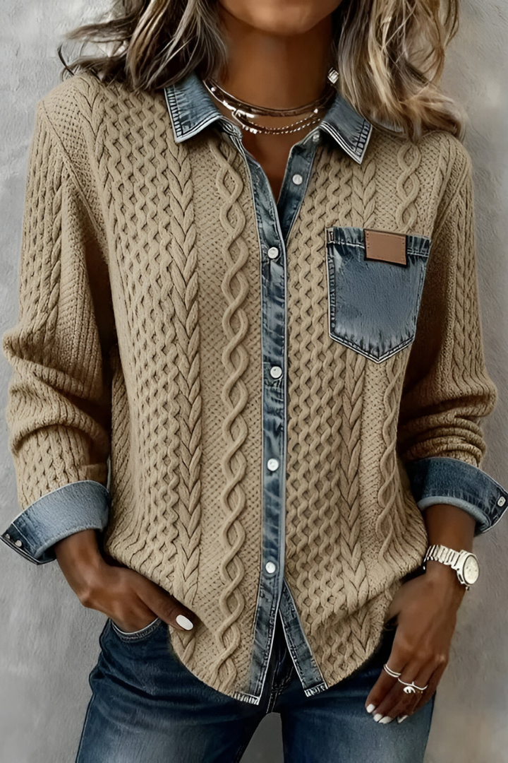 Gwyneth | Cable Maglia Denim Trim Camicia