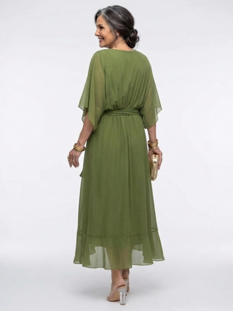 Elysia | Draped Waist-Tie Midi Abito