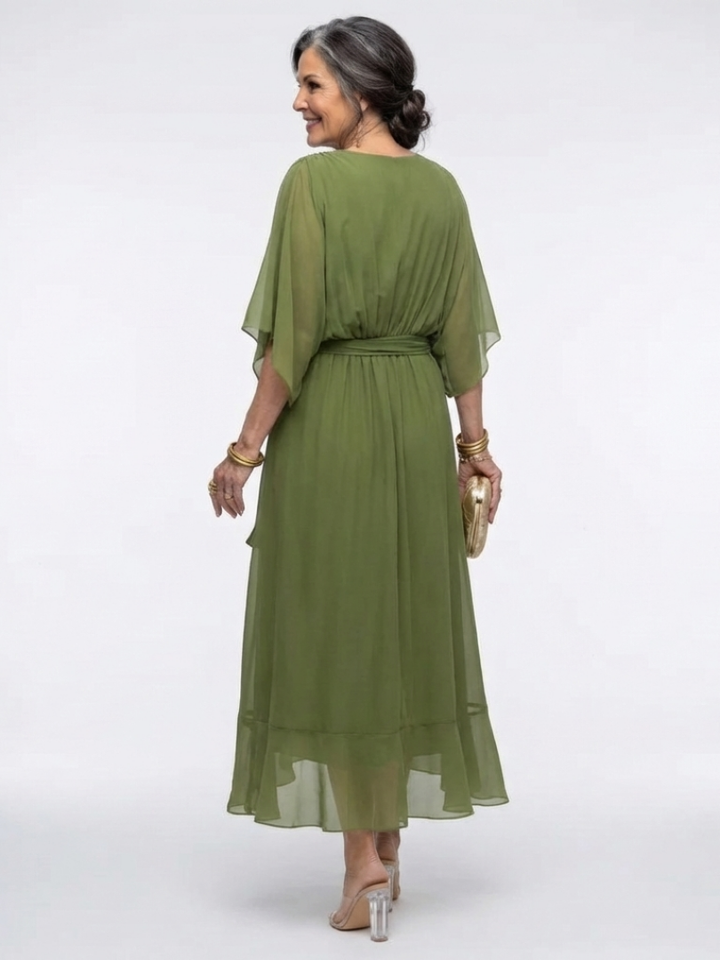 Elysia | Draped Waist-Tie Midi Abito