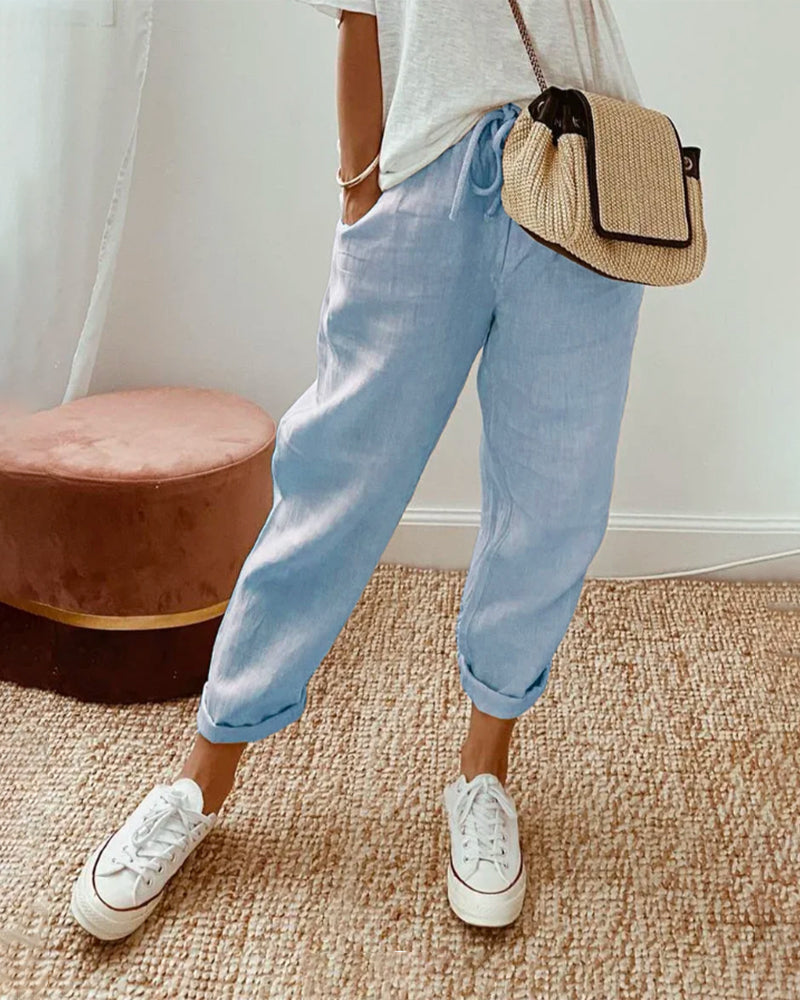 Belinda | Refined Tapered Lino Pantaloni with Turn Ups