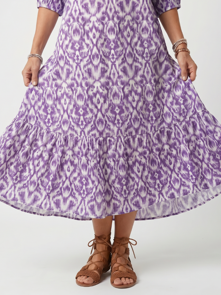 Penelope | Abito Midi Stampato con Coulisse e Nappine