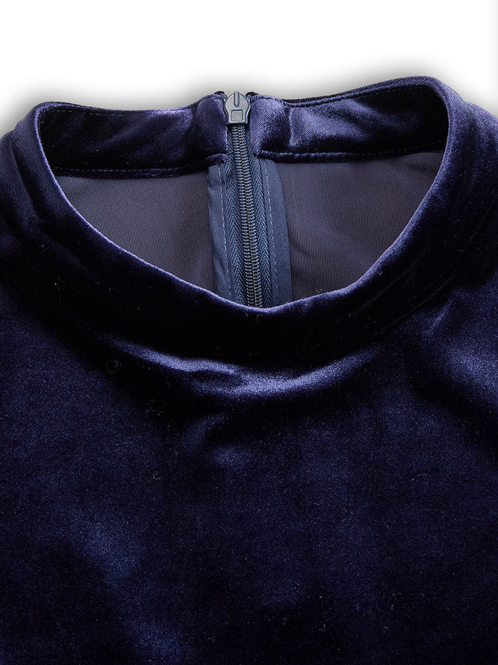 Elissa | Blu Navy Blu Manica Lunga Midi Abito