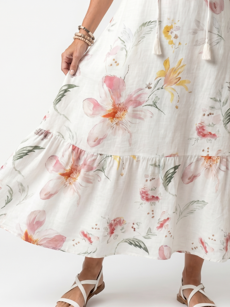 Noa | Abito Midi Floreale a Balze con Nappine