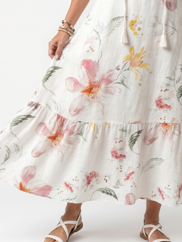 Noa | Abito Midi Floreale a Balze con Nappine