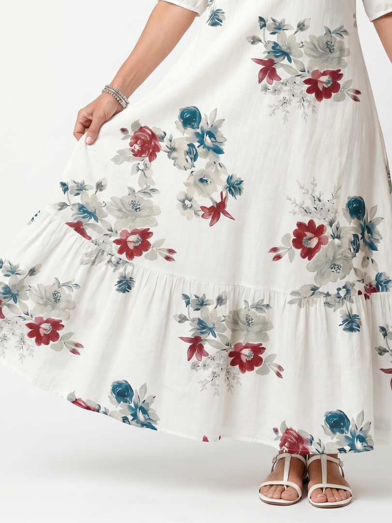 Maeva | Abito Midi Floreale con Nappine e Coulisse