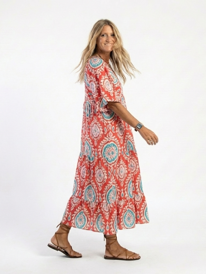 Zaria | Abito Midi Stampa Paisley Scollo a V Manica Corta
