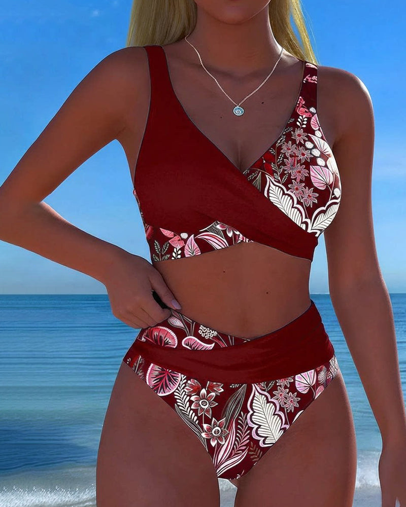 Nina | Contrast-Colour Floreale Bikini
